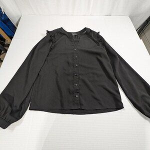 Lulus Fatima Black Ruffled Long Sleeve Button up Top Small